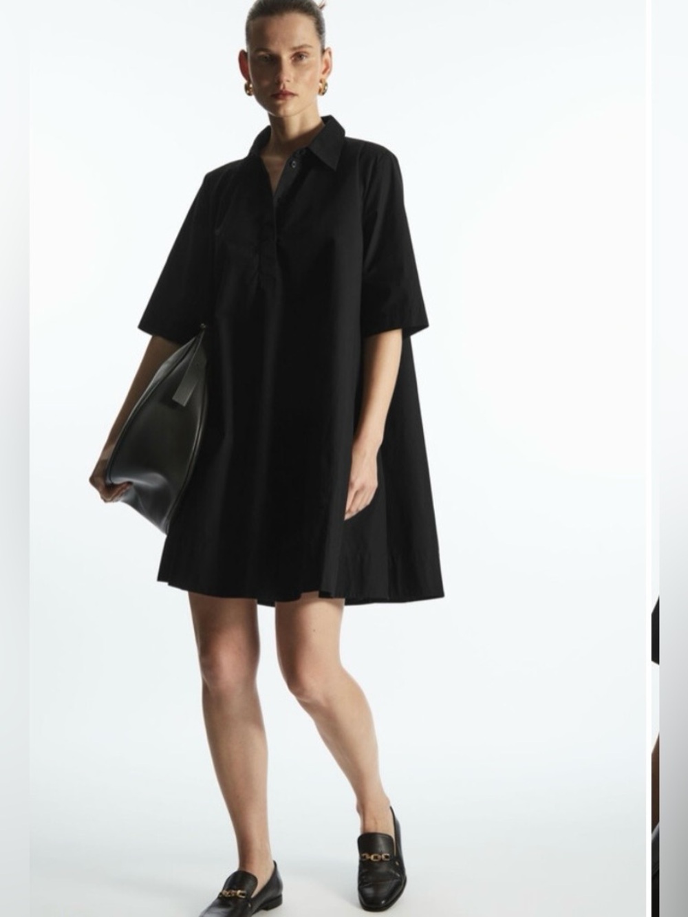 COS Black Short-Sleeve A-Line Shirt Dress (NWT)